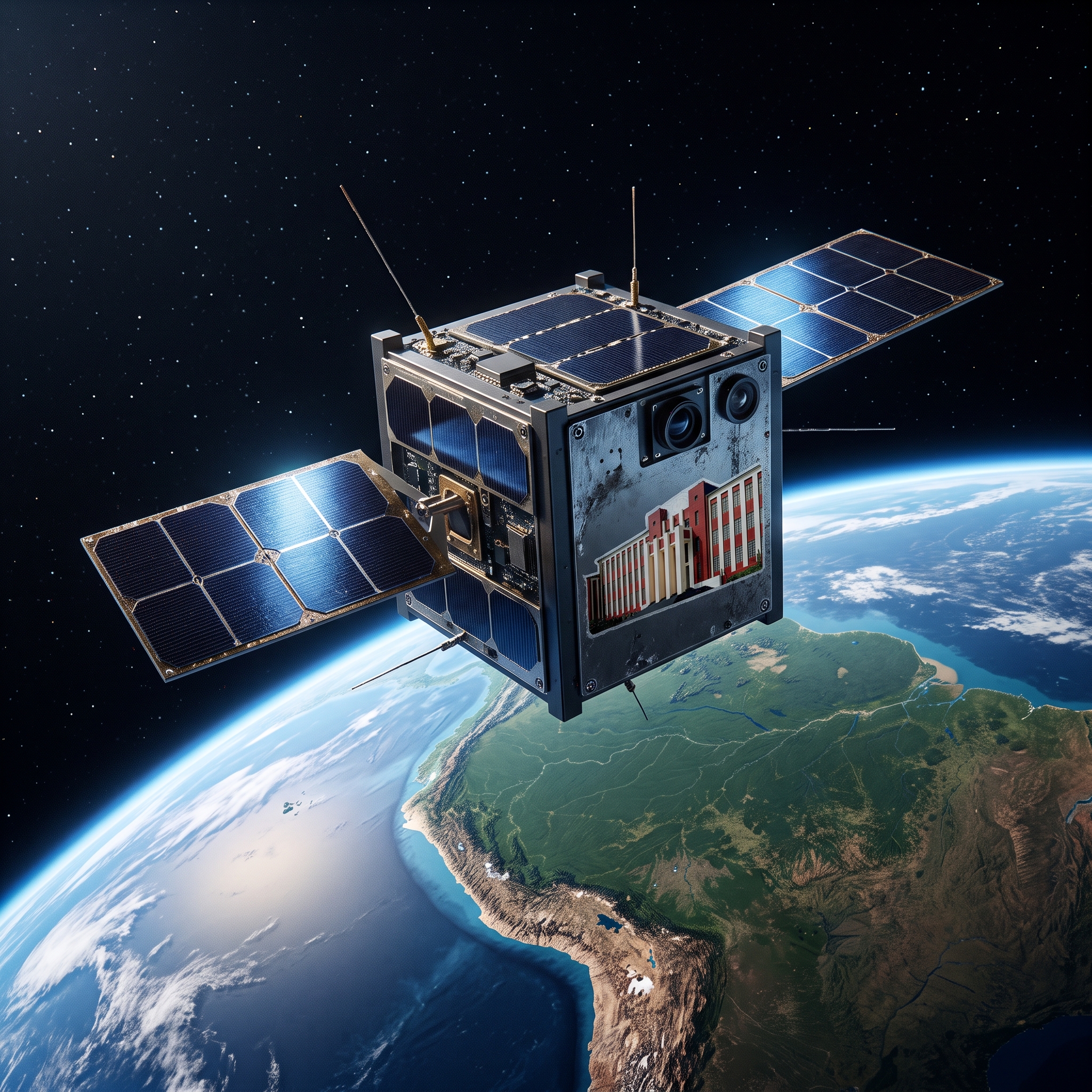 Ilustración de un nanosatélite orbitando la Tierra