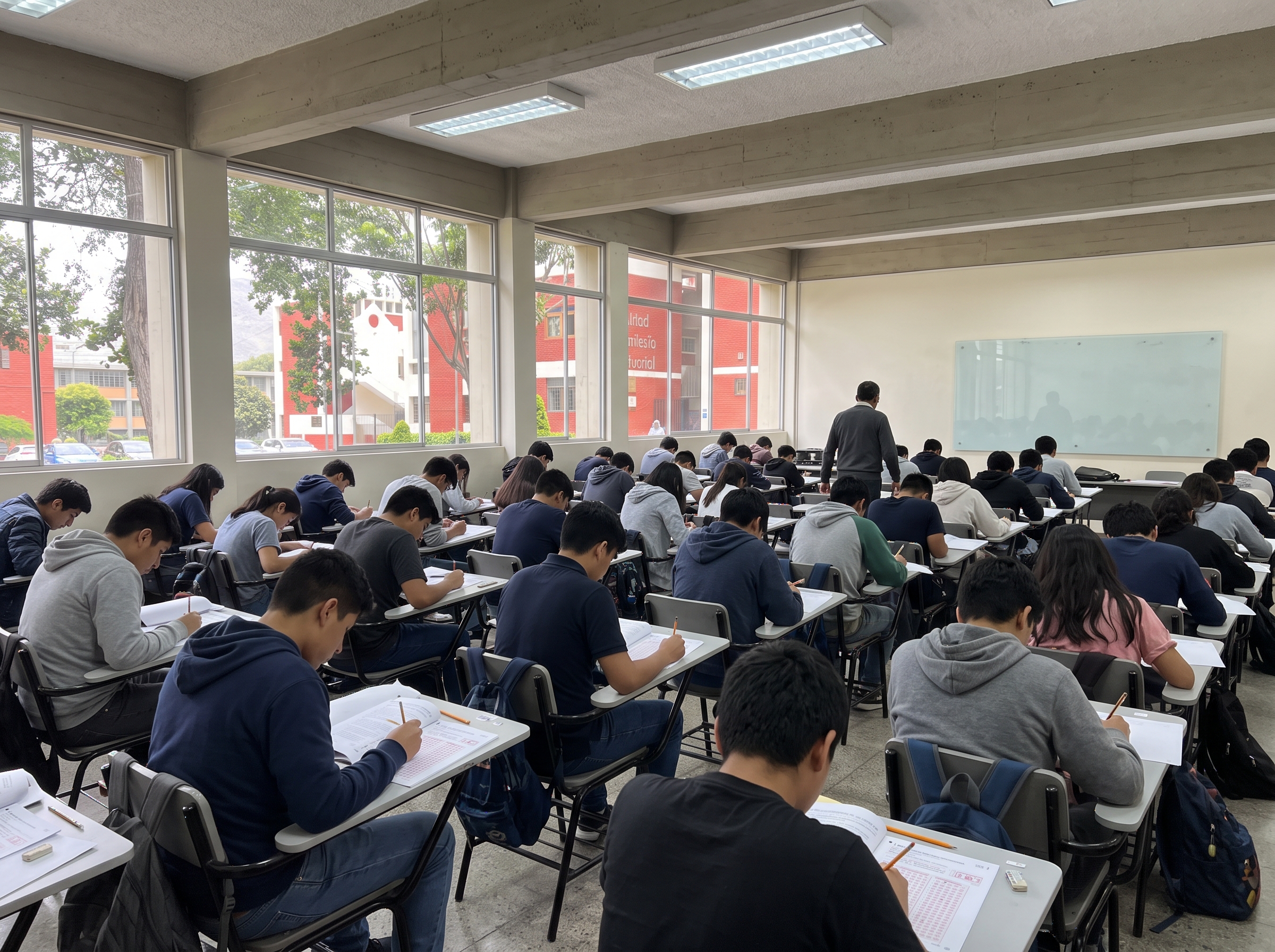 Postulantes rindiendo un simulacro de examen con fichas ópticas