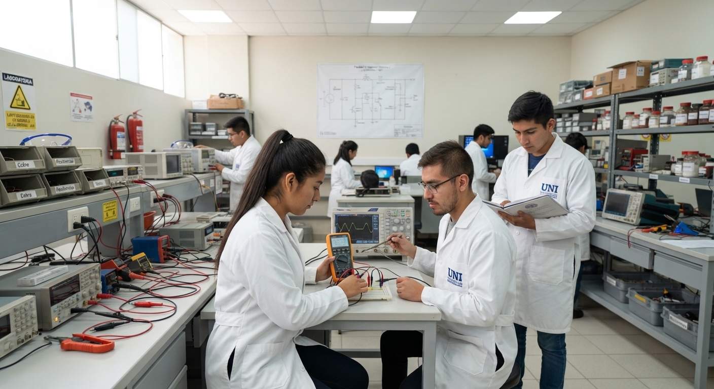 Estudiantes universitarios trabajando en un laboratorio de ingeniería